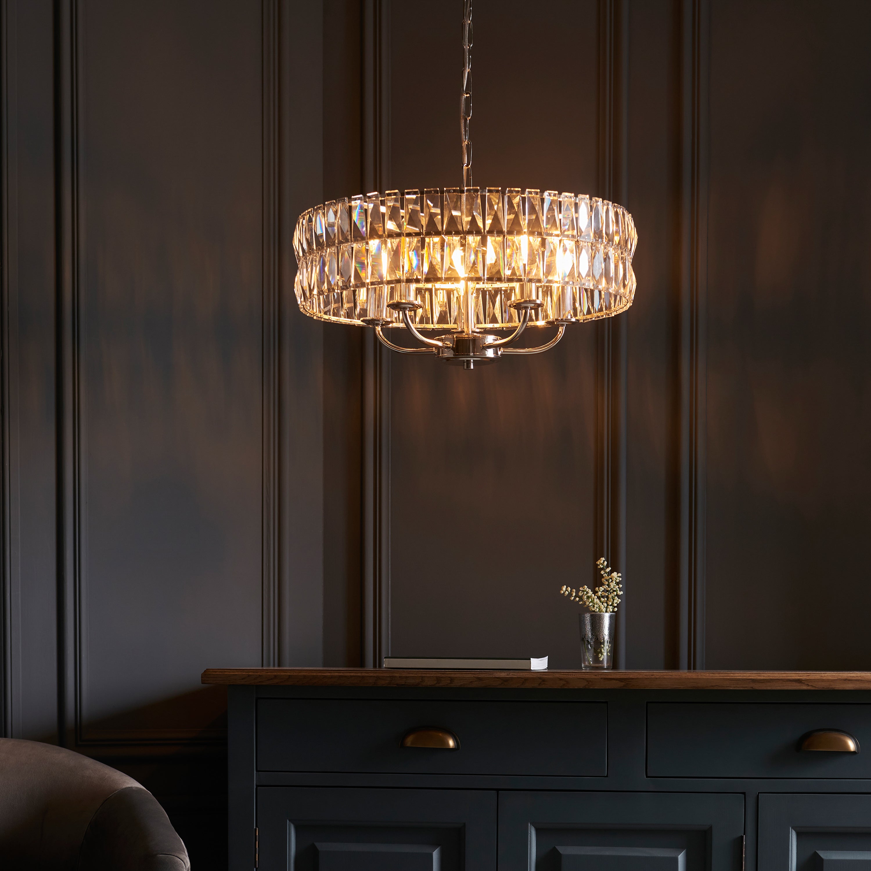 Albion Bright Nickel & Crystal Glass Pendant Light | Large